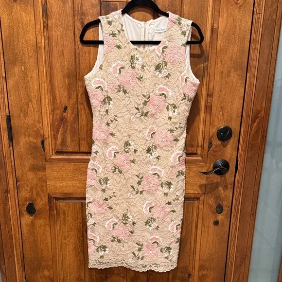 Calvin Klein Pink Floral Lace Mini Dress - Picture 1 of 11